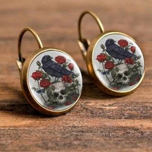 Skull and raven floral drop earrings New